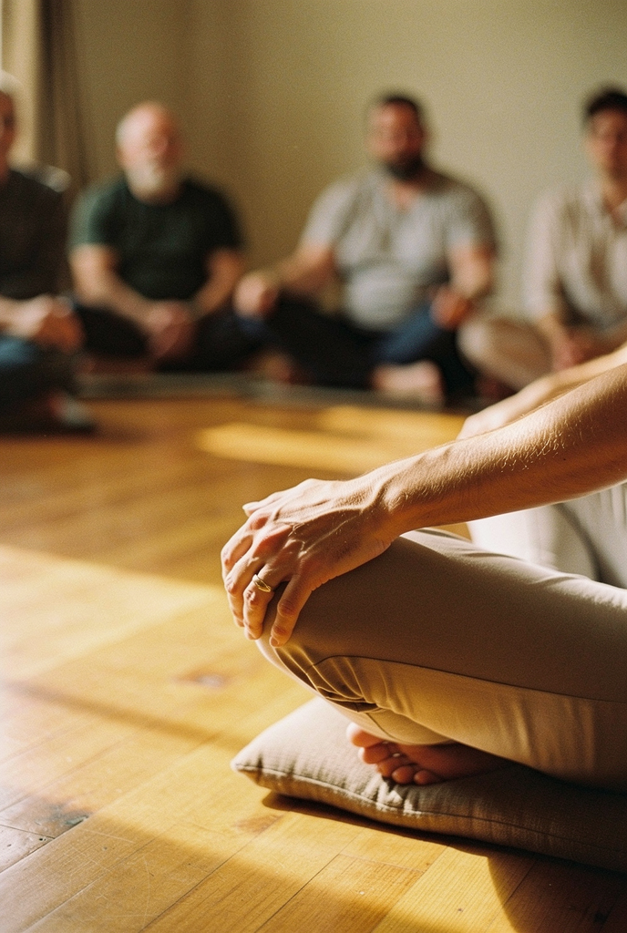 People sitting in meditation during a Recovery Dharma meeting