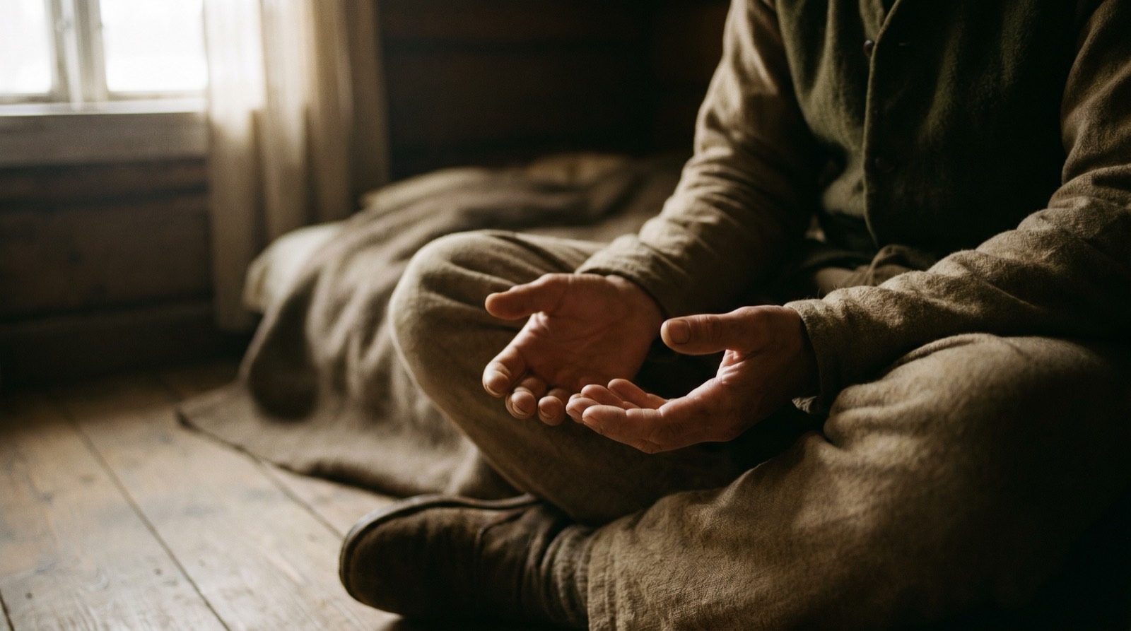 Open hands resting in the lap during seated meditation